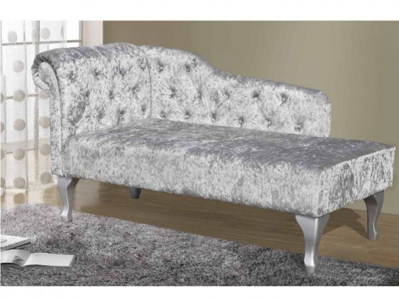 Sleep Design Beaumont Crushed Silver Velvet Chaise Lounge