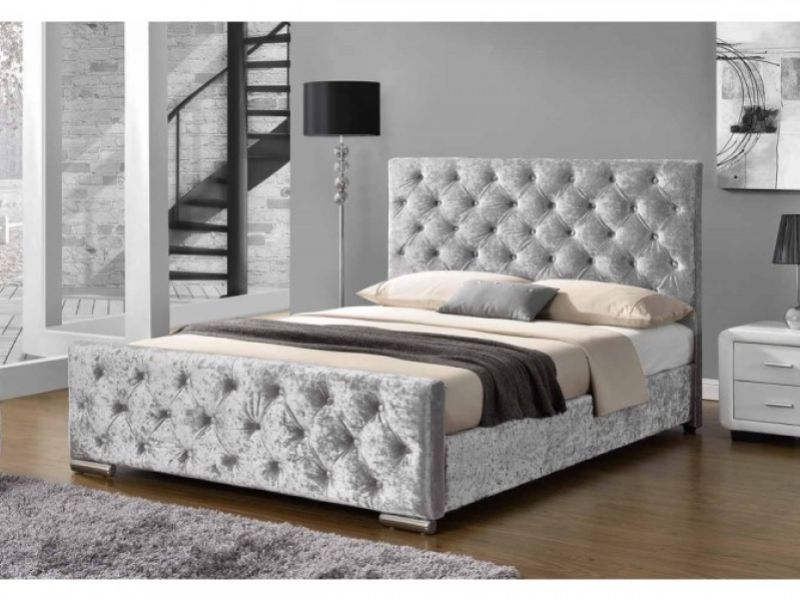 Sleep Design Buckingham 4ft6 Double Crushed Silver Velvet Bed Frame