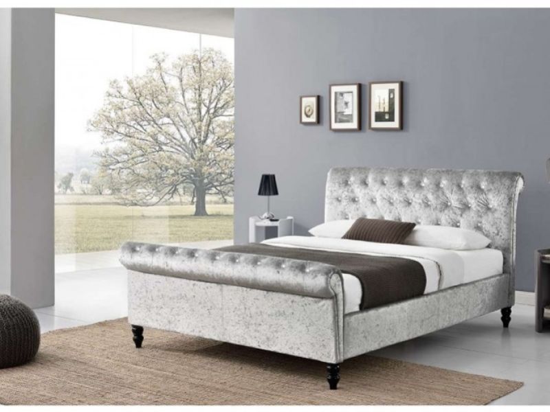 Sleep Design St James 4ft6 Double Crushed Silver Velvet Bed Frame