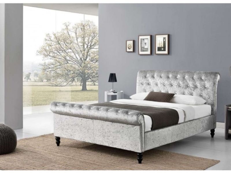 Sleep Design St James 4ft6 Double Crushed Silver Velvet Ottoman Bed Frame
