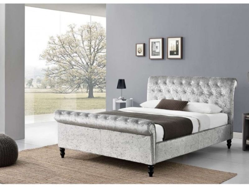 Sleep Design St James 5ft Kingsize Crushed Silver Velvet Ottoman Bed Frame