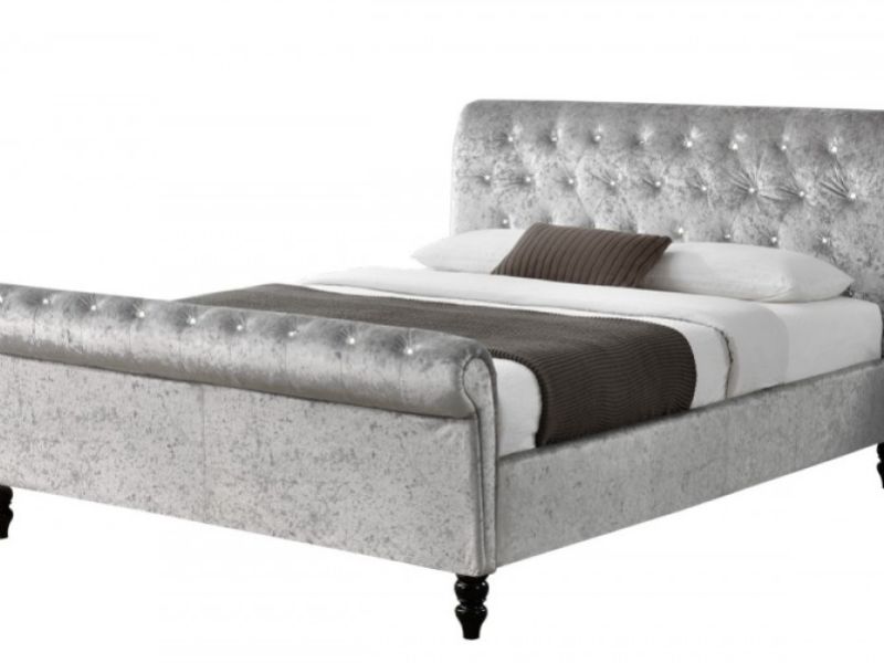 Sleep Design St James 4ft6 Double Crushed Silver Velvet Ottoman Bed Frame