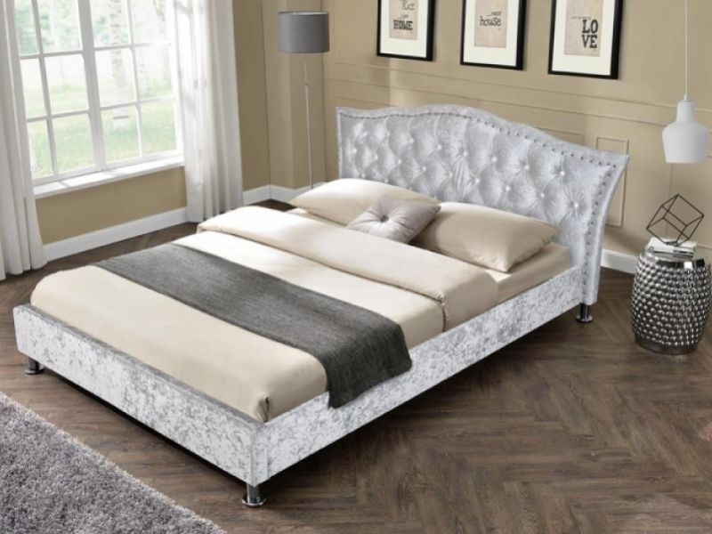 Sleep Design Georgia 4ft6 Double Crushed Silver Velvet Bed Frame