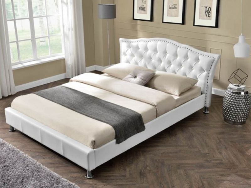 Sleep Design Georgia 4ft6 Double White Faux Leather Bed Frame