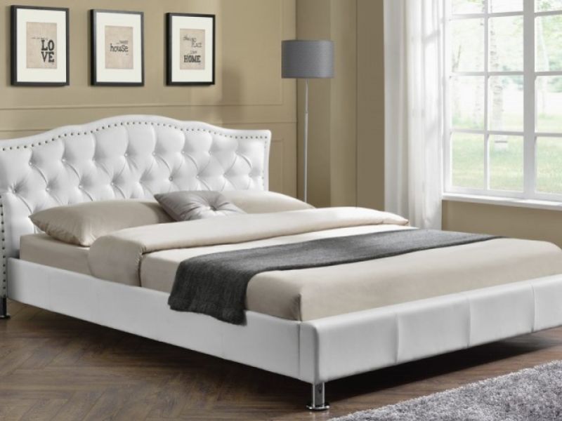 Comfy Living Faux Leather Italian Designer Double 4ft6 White Bedframe 