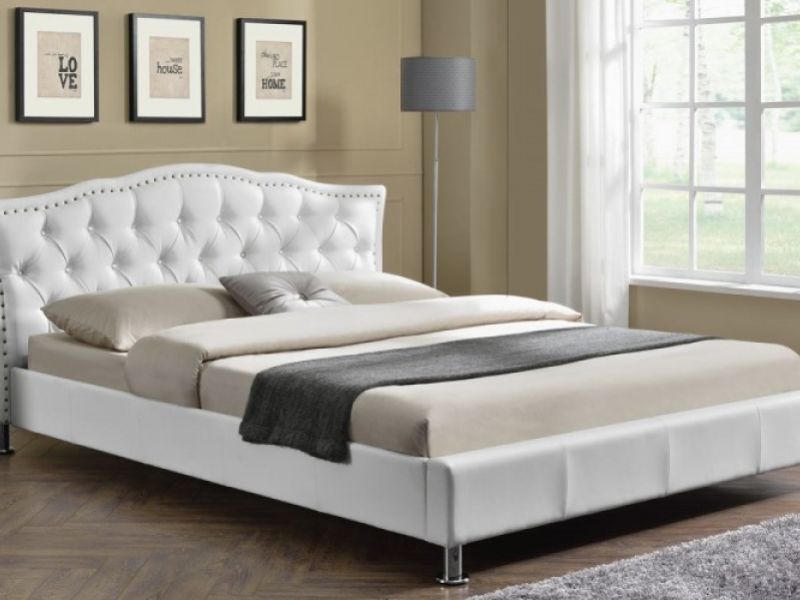 Sleep Design Georgia 4ft6 Double White Faux Leather Bed Frame