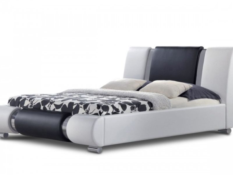 Sleep Design Sorrento 4ft6 Double White With Black Faux Leather Bed Frame