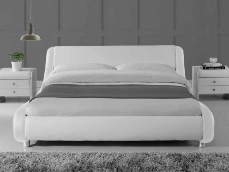 Sleep Design Madrid 5ft Kingsize White Faux Leather Bed Frame