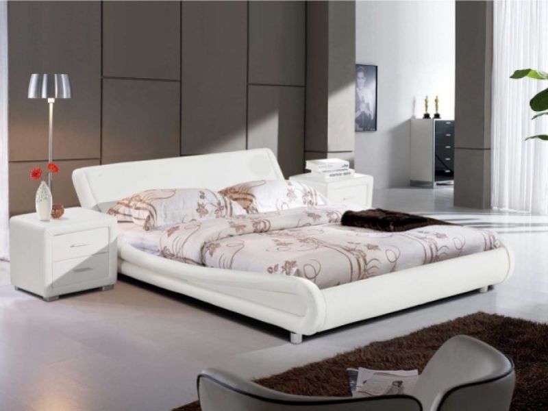 Sleep Design Madrid 5ft Kingsize White Faux Leather Bed Frame