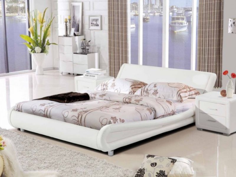 Sleep Design Madrid 5ft Kingsize White Faux Leather Bed Frame