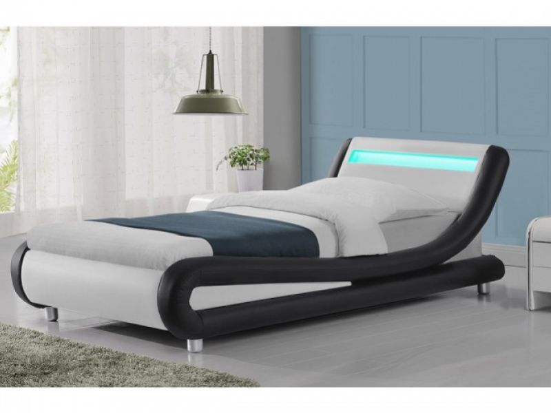 Sleep Design Barcelona 3ft Single Black And White Faux Leather Bed Frame With LED Lights