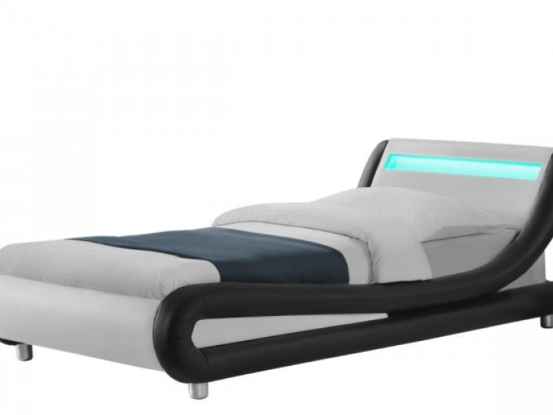Sleep Design Barcelona 3ft Single Black And White Faux Leather Bed Frame With LED Lights