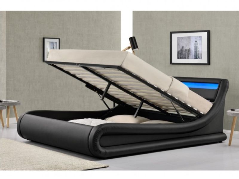 Sleep Design Barcelona 4ft6 Double Black Faux Leather Ottoman Bed Frame With LED Lights