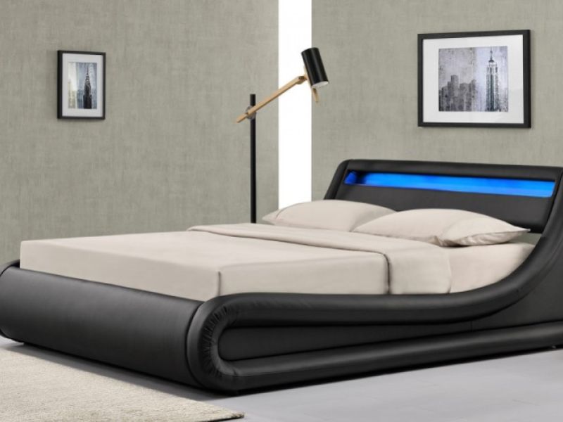 Sleep Design Barcelona 4ft6 Double Black Faux Leather Ottoman Bed Frame With LED Lights