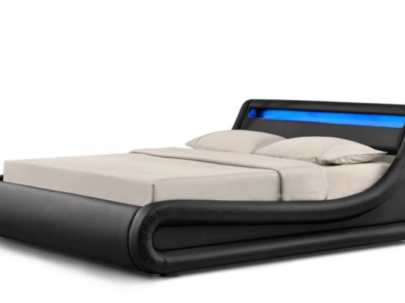 Sleep Design Barcelona 4ft6 Double Black Faux Leather Ottoman Bed Frame With LED Lights