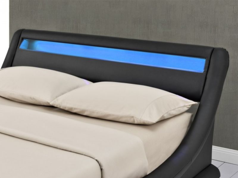 Sleep Design Barcelona 4ft6 Double Black Faux Leather Ottoman Bed Frame With LED Lights