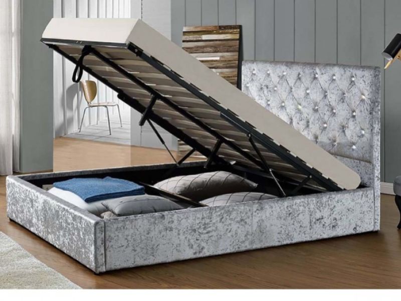 Sleep Design Chatsworth 4ft6 Double Crushed Silver Velvet Ottoman Bed Frame