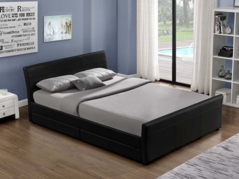Sleep Design Venetian 4ft6 Double Black Faux Leather Storage Bed Frame