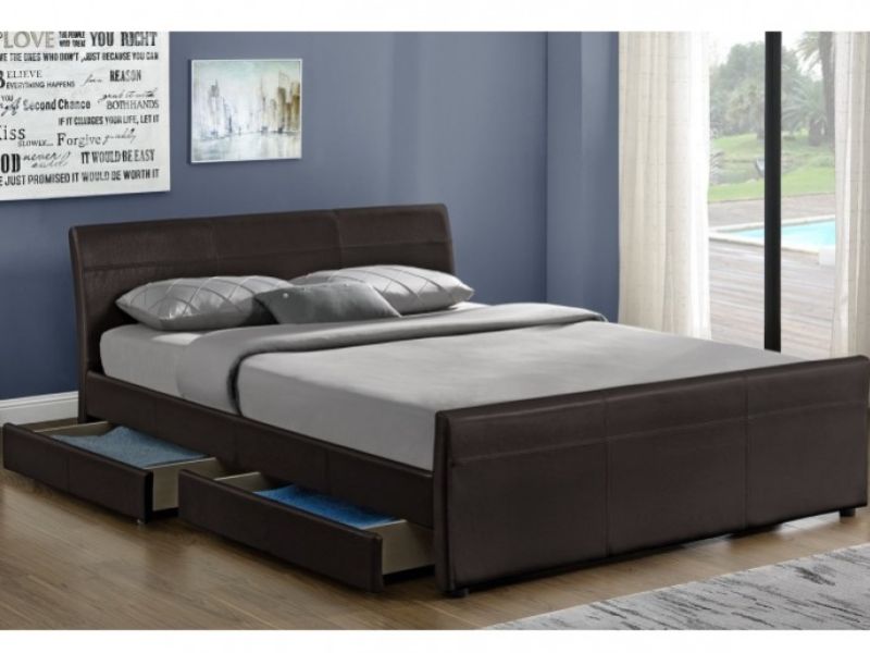 Sleep Design Venetian 4ft6 Double Brown Faux Leather Storage Bed Frame