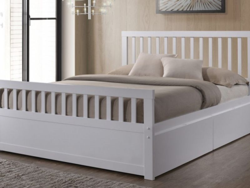 Sleep Design Delamere 5ft Kingsize, White Wood King Size Bed With Storage