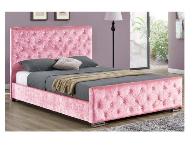 Sleep Design Beaumont 4ft6 Double Crushed Pink Velvet Bed Frame