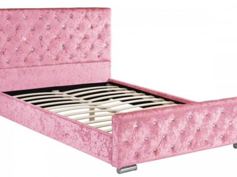 Sleep Design Beaumont 4ft6 Double Crushed Pink Velvet Bed Frame