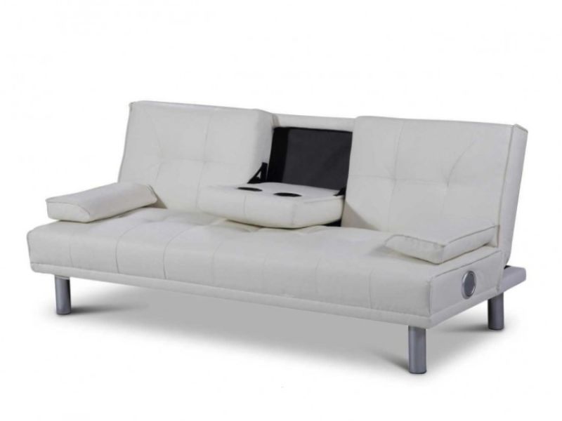 Sleep Design Manhattan White Faux Leather Sofa Bed With Bluetooth Speakers