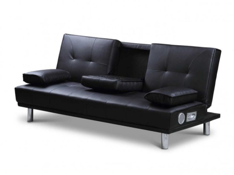 Sleep Design Manhattan Black Faux Leather Sofa Bed With Bluetooth Speakers