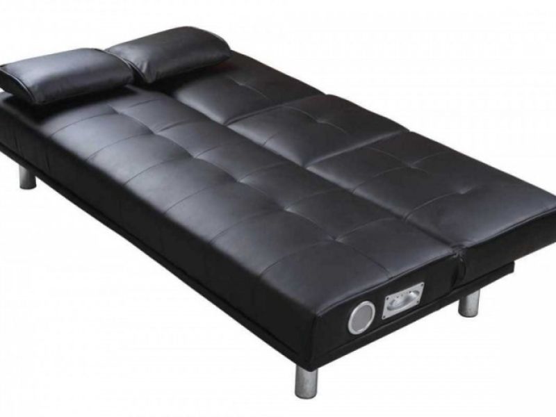 Sleep Design Manhattan Black Faux Leather Sofa Bed With Bluetooth Speakers