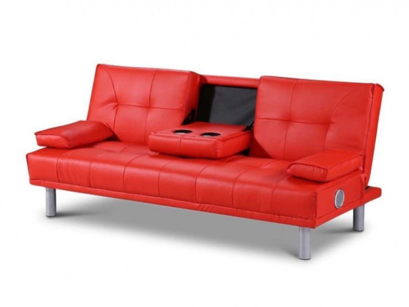 Sleep Design Manhattan Red Faux Leather Sofa Bed With Bluetooth Speakers