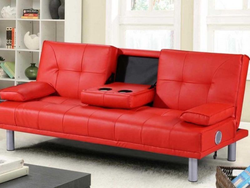 Sleep Design Manhattan Red Faux Leather Sofa Bed With Bluetooth Speakers