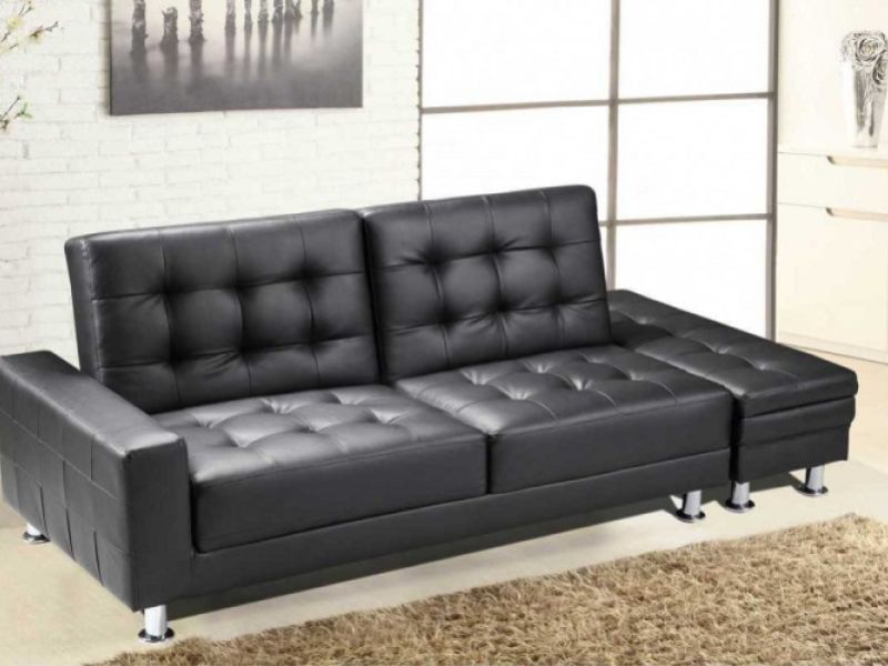 Sleep Design Knightsbridge Black Faux Leather Sofa Bed With Storage
