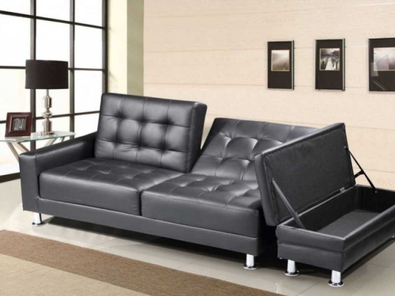 Sleep Design Knightsbridge Black Faux Leather Sofa Bed With Storage