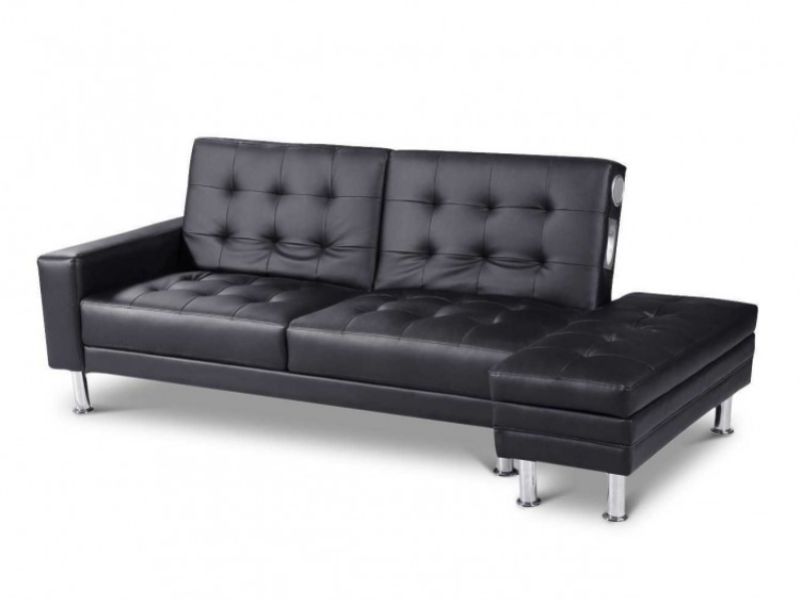 Sleep Design Knightsbridge Black Faux Leather Sofa Bed With Storage And Bluetooth Speakers