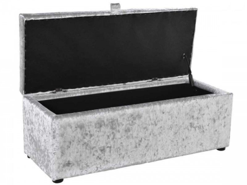 Sleep Design Crushed Silver Velvet Ottoman Blanket Box