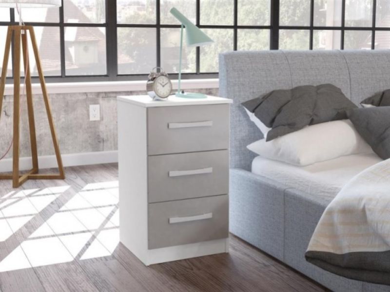 Birlea Lynx White With Grey Gloss 3 Drawer Bedside