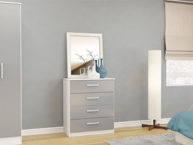 Birlea Lynx White With Grey Gloss 4 Drawer Chest of Drawers