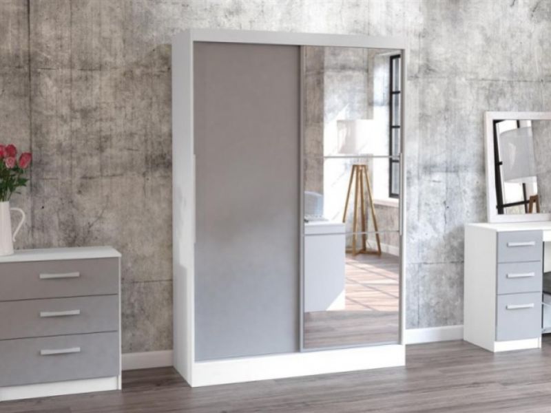 Birlea Lynx White With Grey Gloss Sliding Door Wardrobe with Mirror