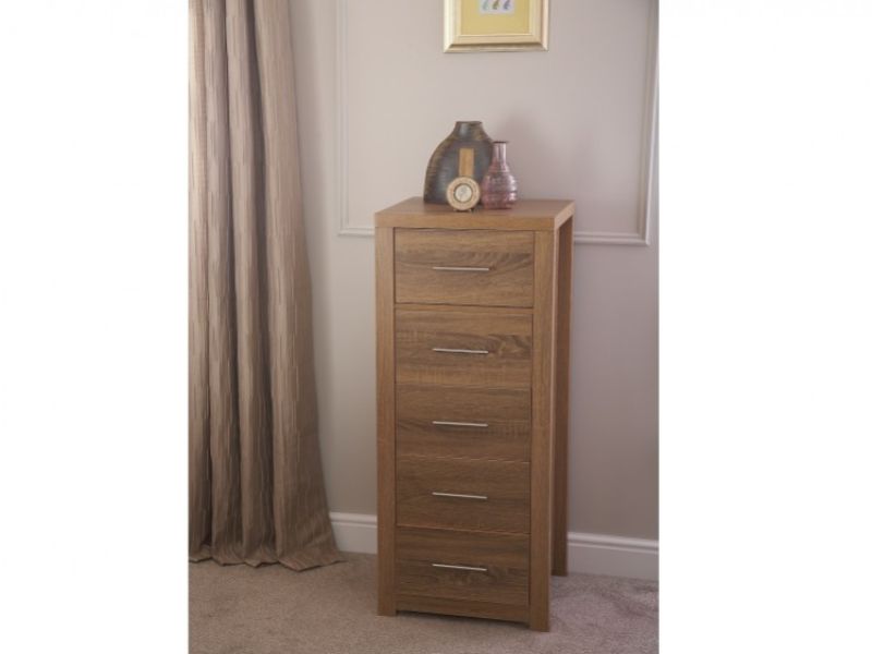 GFW Havana 5 Drawer Chest Oak Finish