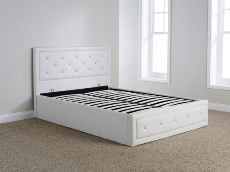 GFW Hollywood 3ft Single White Faux Leather Ottoman Lift Bed Frame