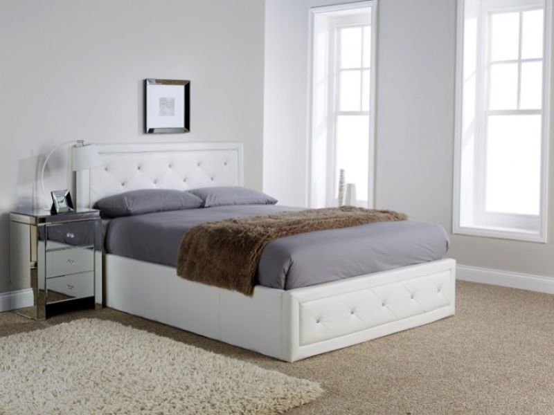 GFW Hollywood 4ft6 Double White Faux Leather Ottoman Lift Bed Frame