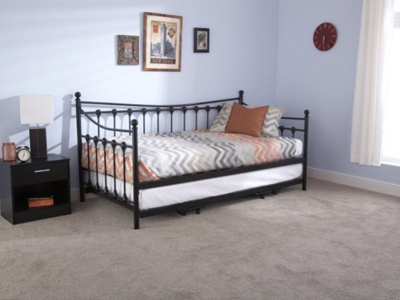 GFW Memphis 3ft Single Black Metal Day Bed with Underbed