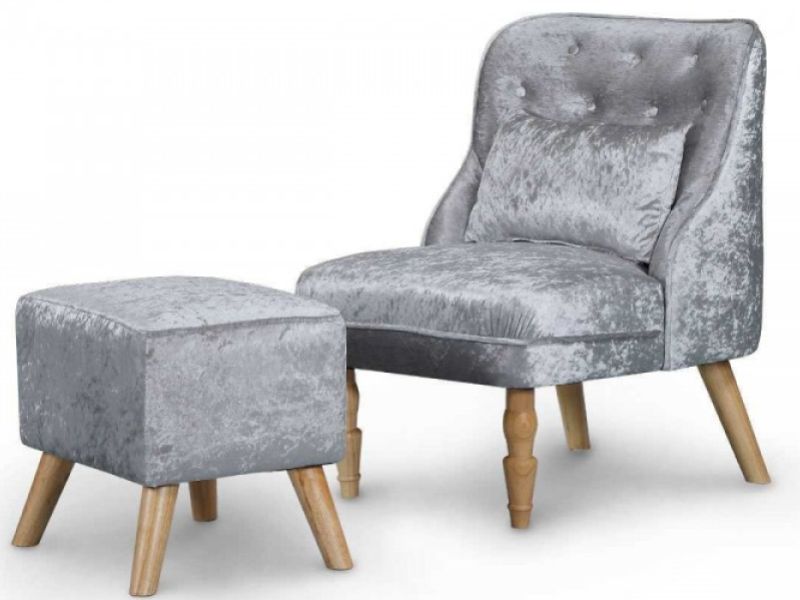 Sleep Design Shenstone Crushed Silver Velvet Fabric Chair And Footstool