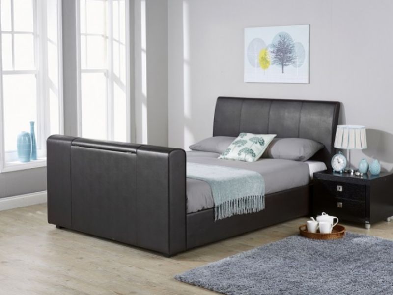 GFW Brooklyn 5ft Kingsize Black Faux Leather TV Bed Frame