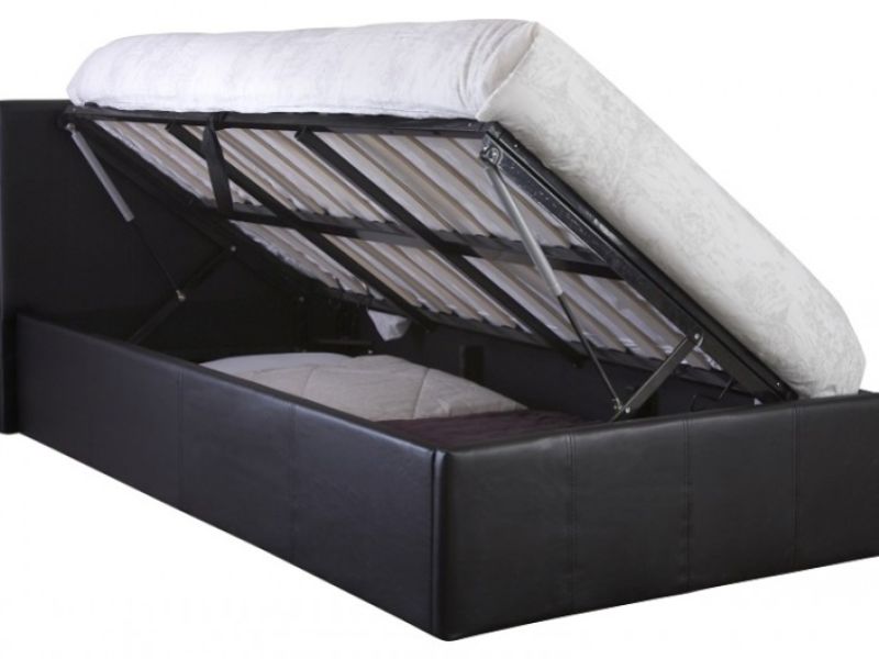 GFW Side Lift Ottoman 4ft6 Double Black Faux Leather Bed Frame