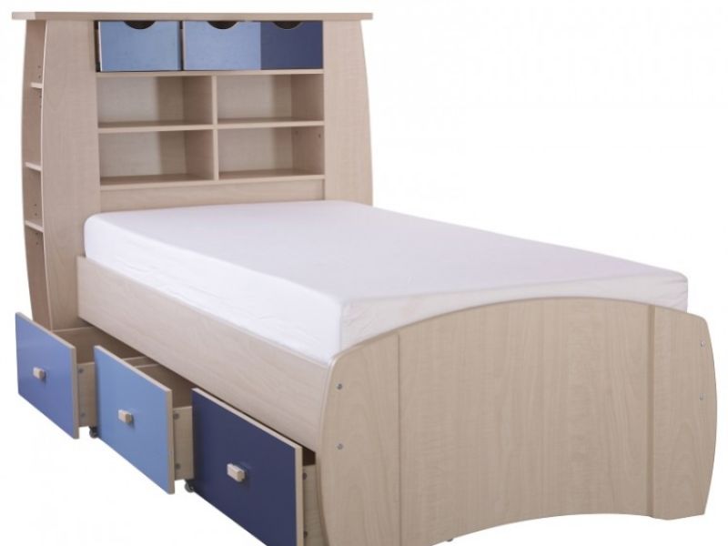 GFW Sydney 3ft Storage Bed Frame with Blue Detailing