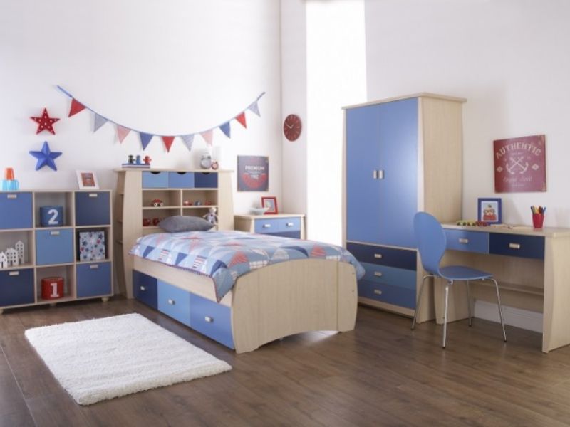 GFW Sydney 3ft Storage Bed Frame with Blue Detailing