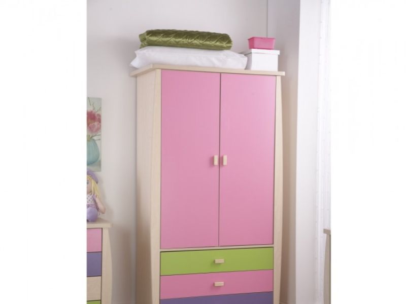 GFW Sydney Wardrobe with 2 Doors and 3 Drawers Pink and Lilac