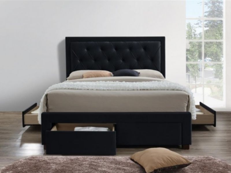 Birlea Woodbury 4ft6 Double Black Velvet Fabric Bed Frame With 4 Drawers