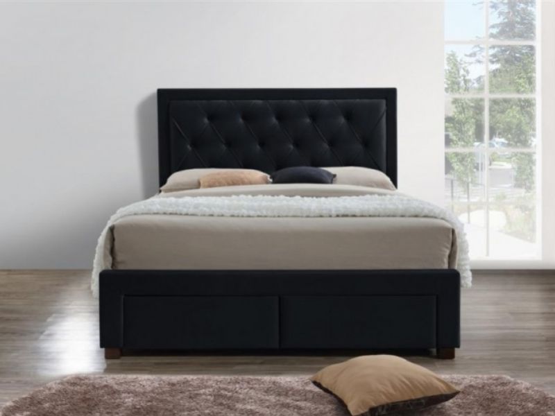 Birlea Woodbury 5ft Kingsize Black Velvet Fabric Bed Frame With 4 Drawers